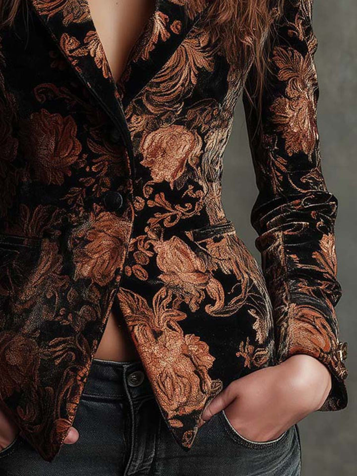 Bertille | Black & Bronze Floral Tailored Blazer