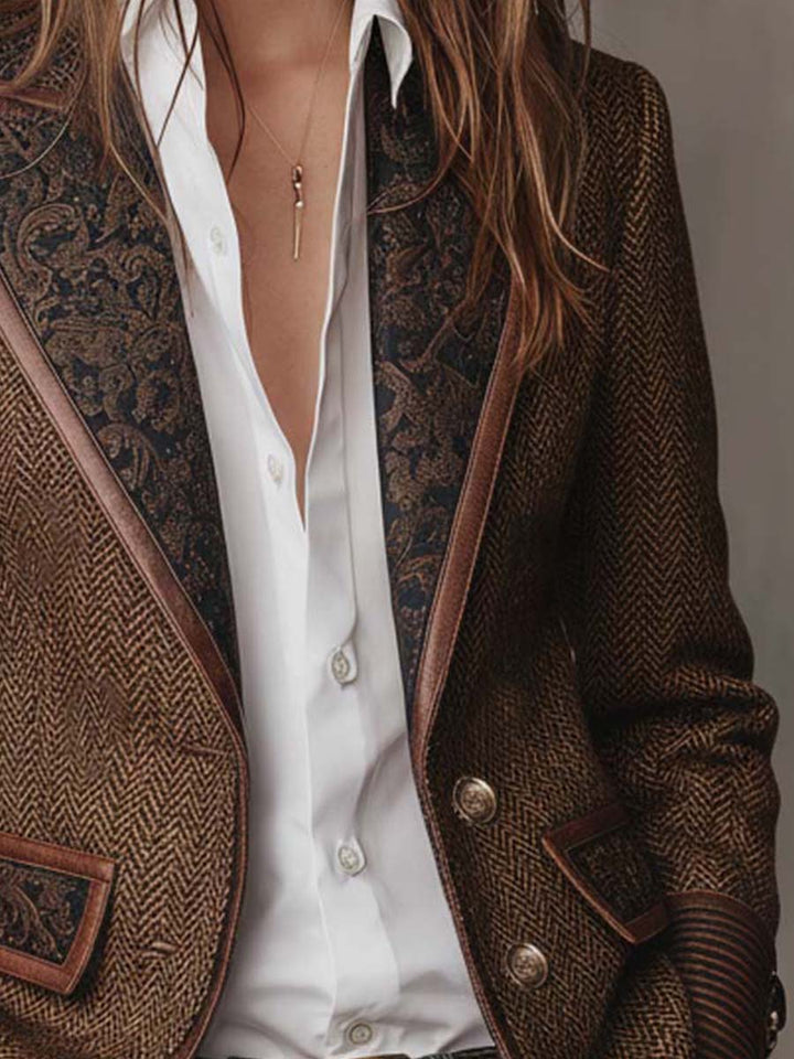 Gisèle | Herringbone Print Panelled Blazer