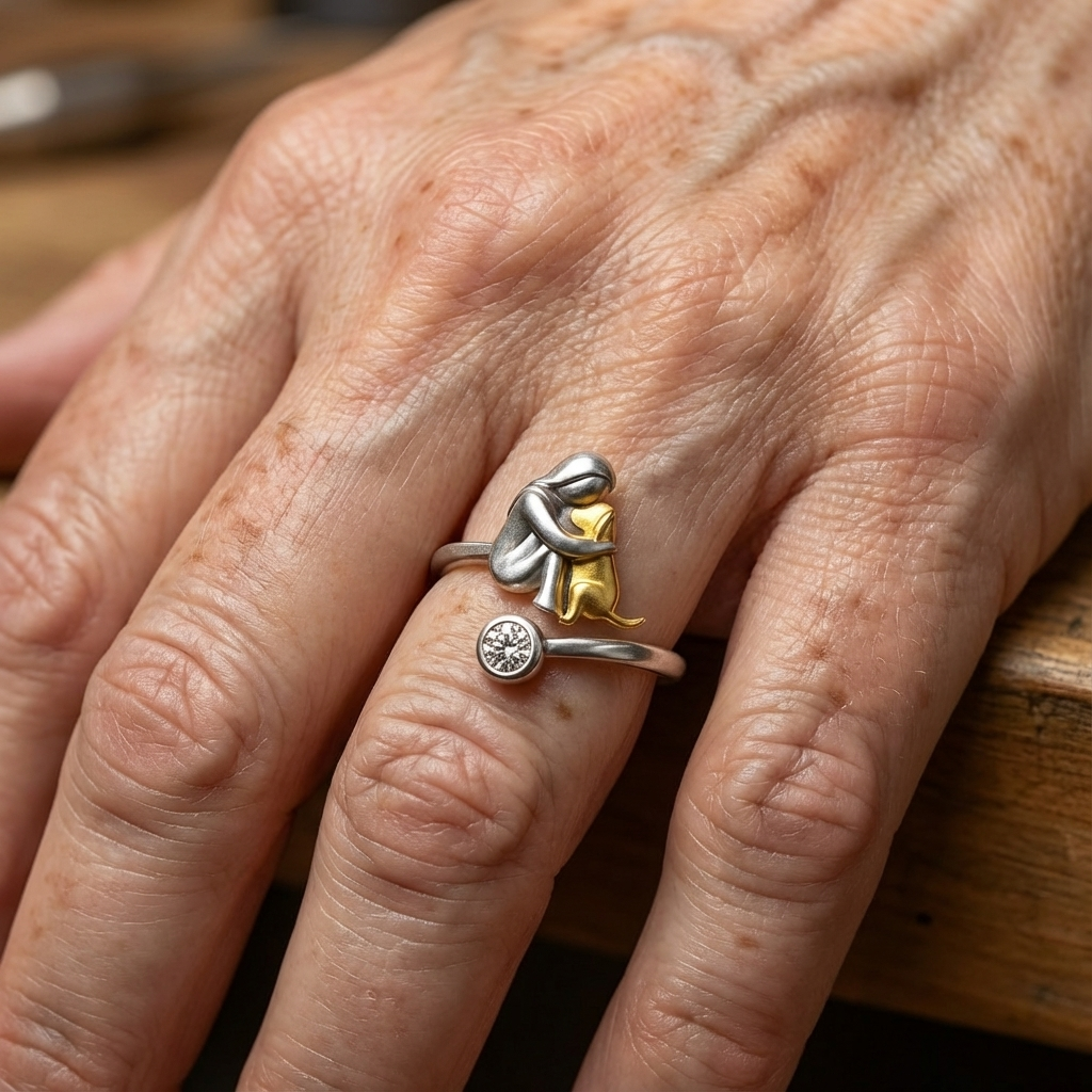 Silver Dog Ring with Zirconia Stones