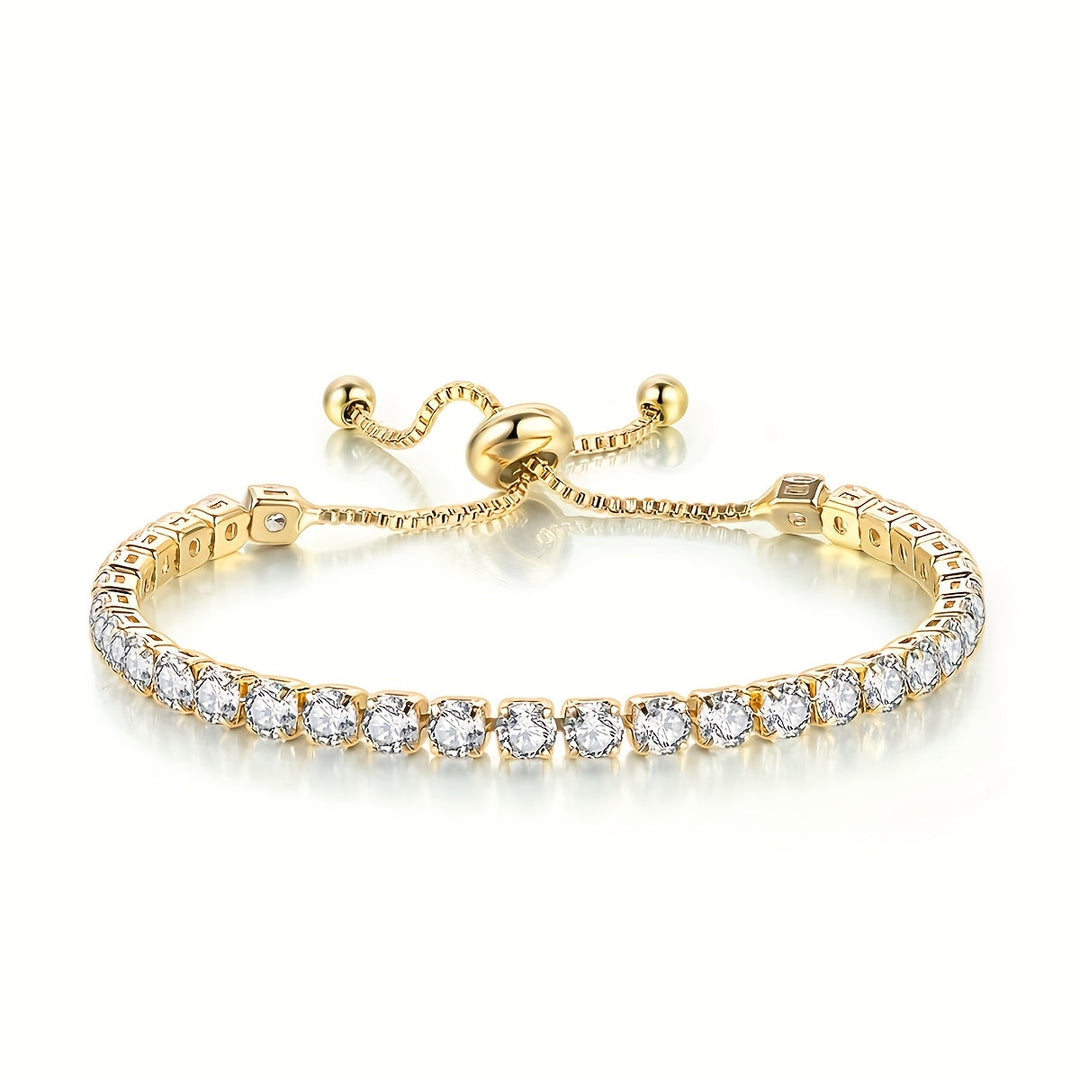 Elegant Gold Plated Zirconia Adjustable Tennis Bracelet