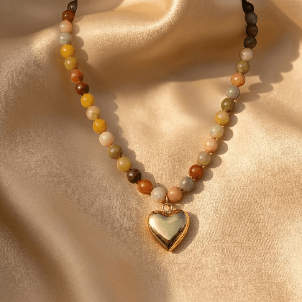 Handmade Bohemian Stone Beaded Heart Necklace