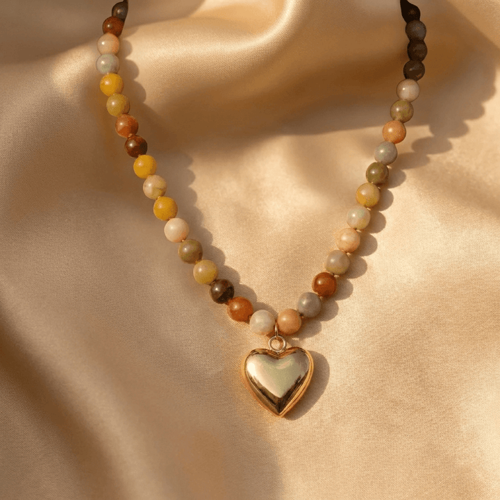 Handmade Bohemian Stone Beaded Heart Necklace