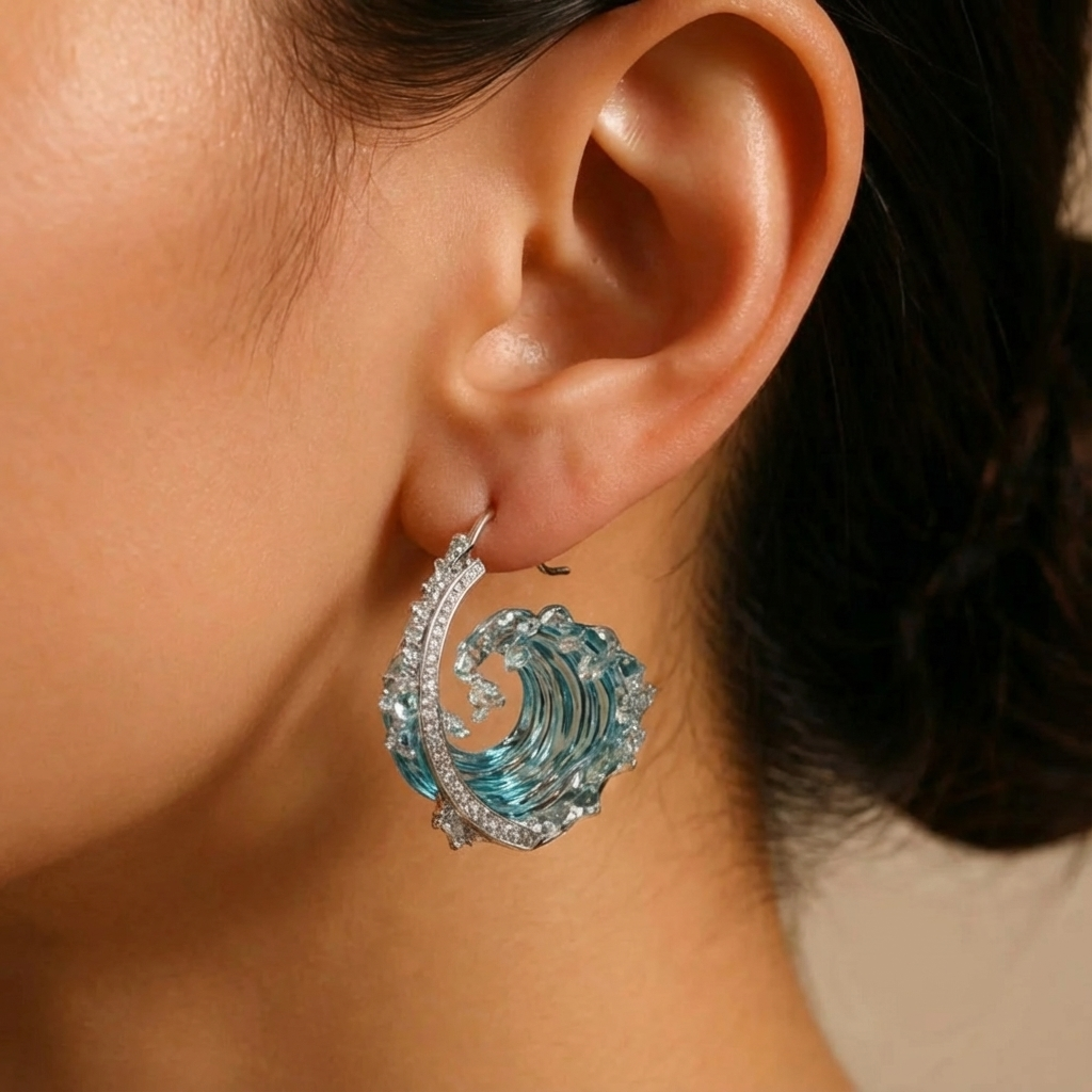 Ocean Wave Silver Earrings