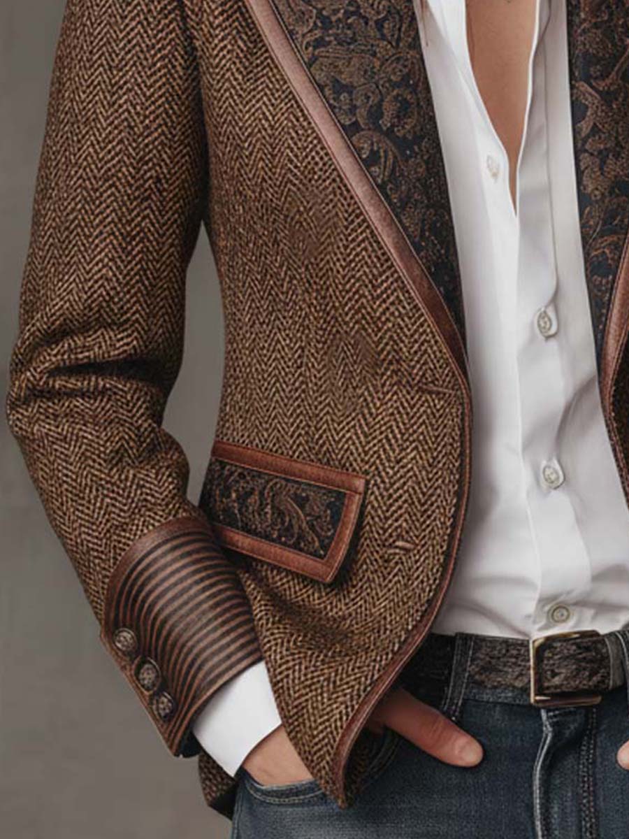 Gisèle | Herringbone Print Panelled Blazer