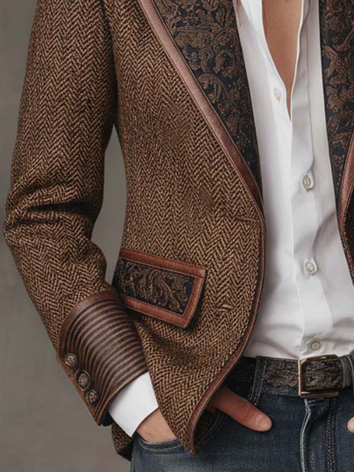 Gisèle | Herringbone Print Panelled Blazer