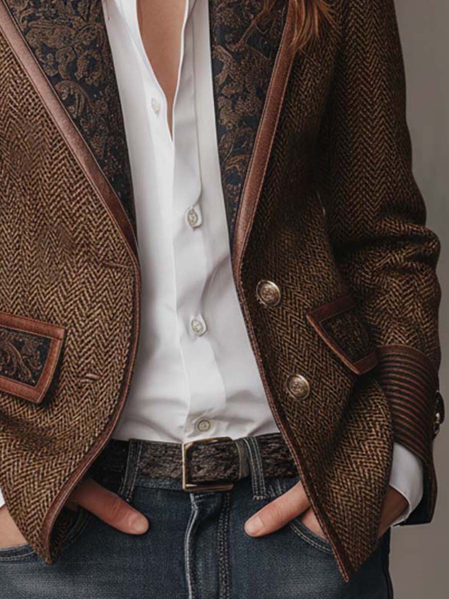 Gisèle | Herringbone Print Panelled Blazer