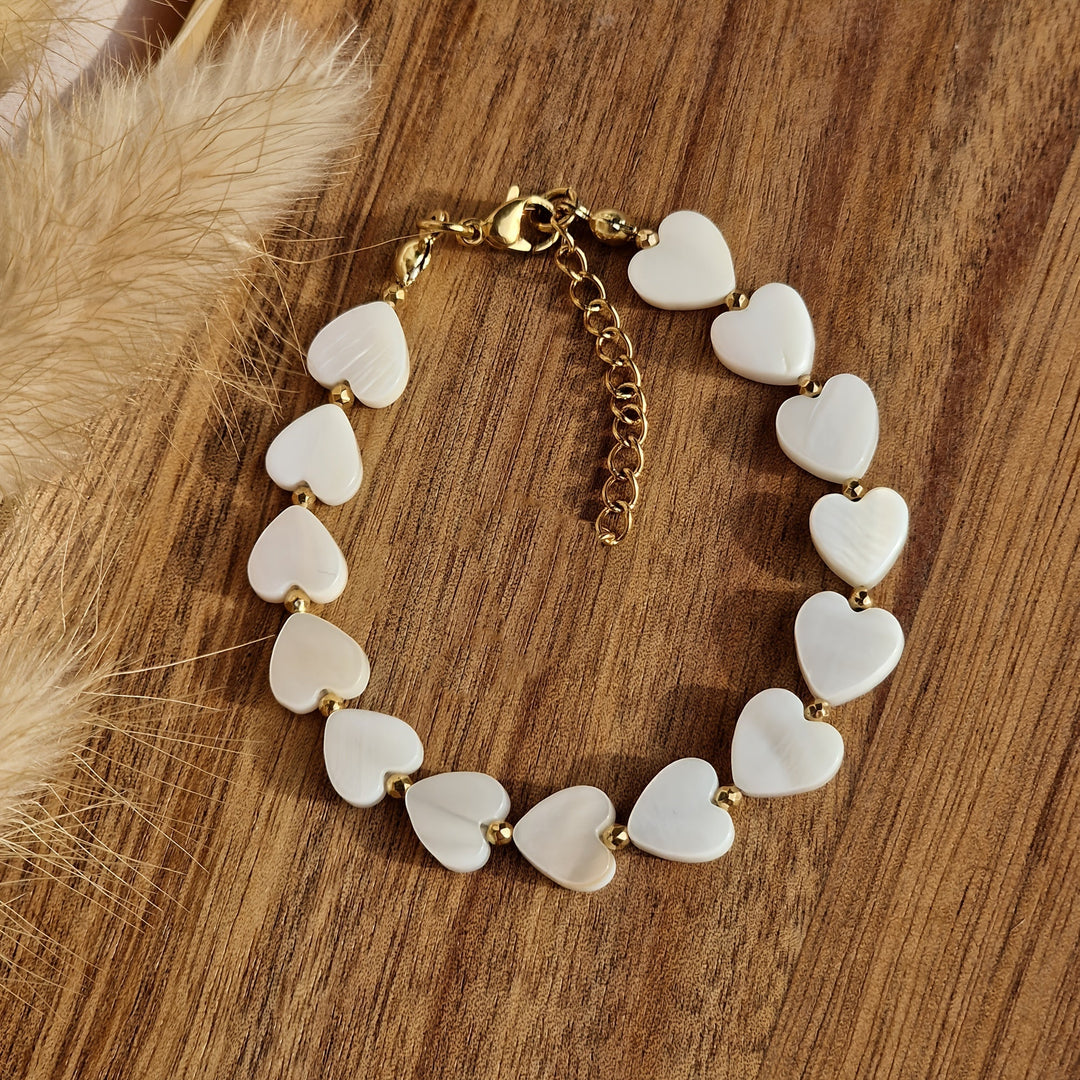 Bohemian Stone Shell Heart Bracelet