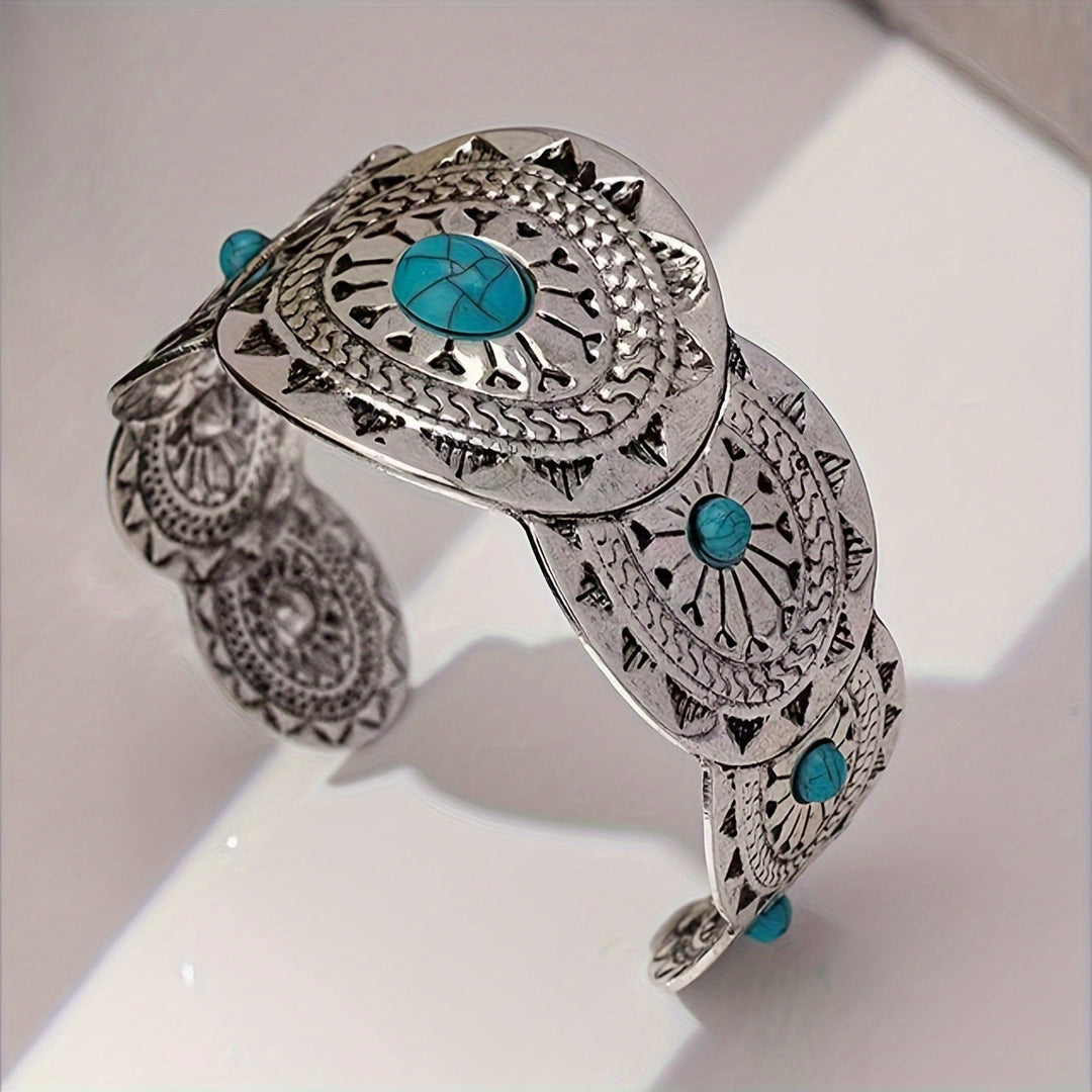 Vintage Stamped Turquoise Silver Plated Cuff Bracelet