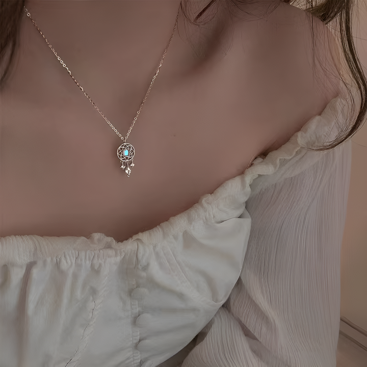 Moonstone-Look Dreamcatcher Necklace