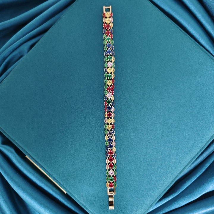 Bohemian Multi Color Zirconia Gold Plated Tennis Bracelet