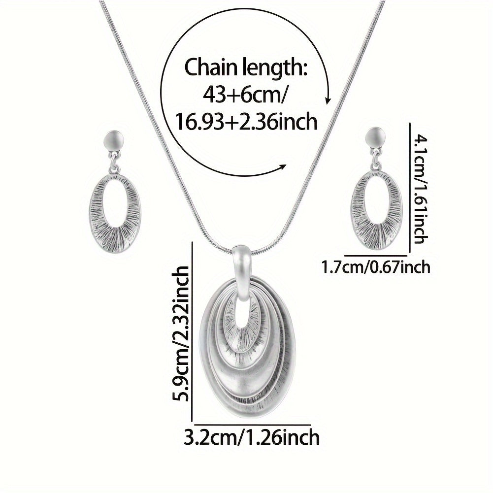 Vintage Silver Tone Multi Layer Necklace and Earrings Set