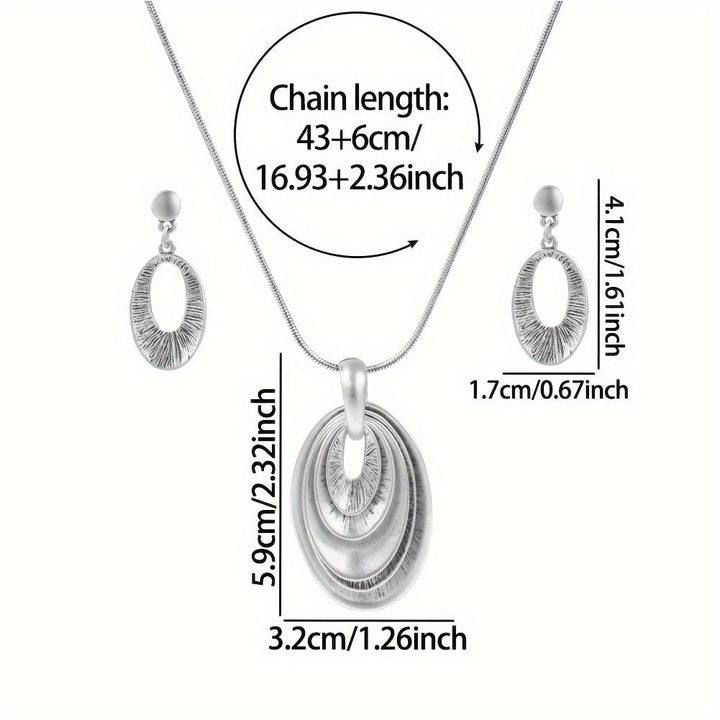 Vintage Silver Tone Multi Layer Necklace and Earrings Set