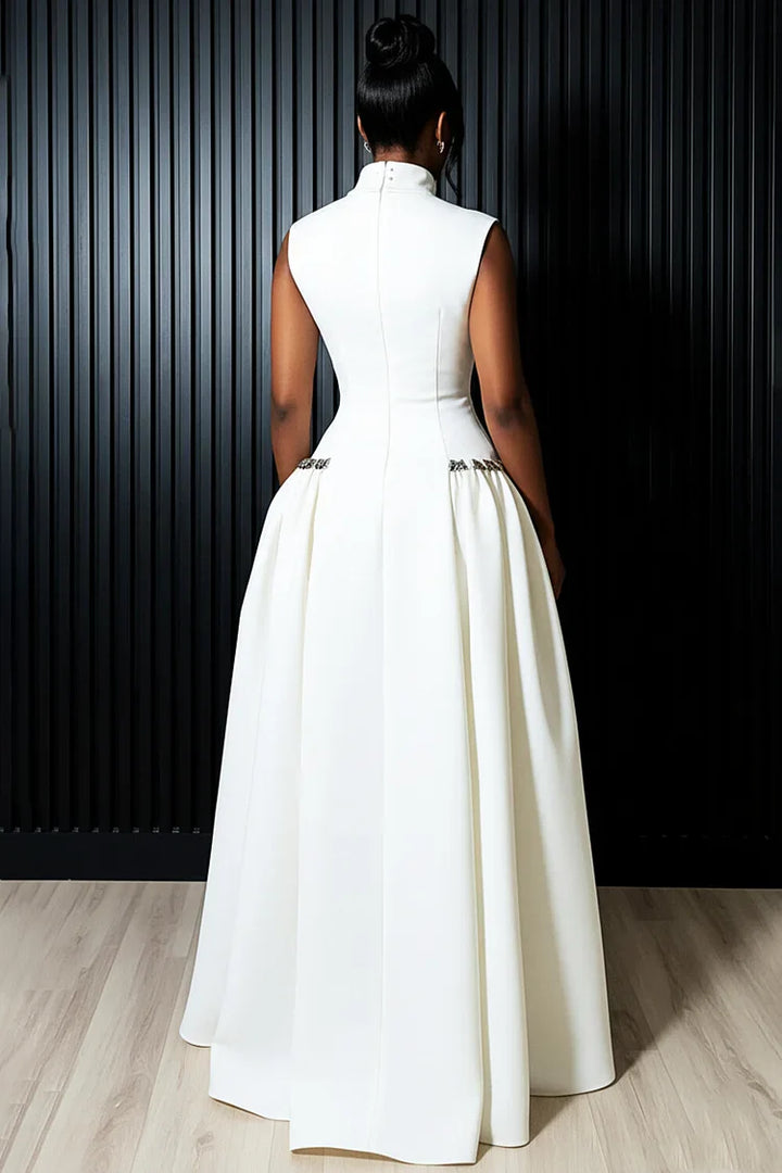 Mock Neck Sleeveless Cinched Seam Detail Party Maxi Dress
