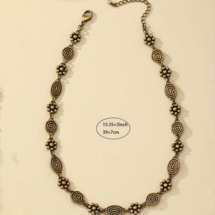 Bohemian Floral Swirl Spiral Pattern Short Choker Necklace
