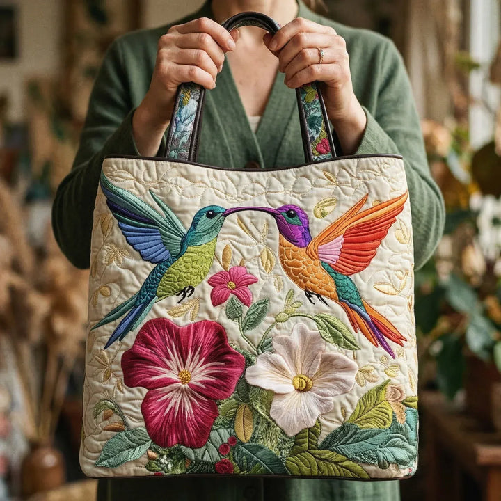 Borsa Imbottita - Colibrì e Fiori Bianchi