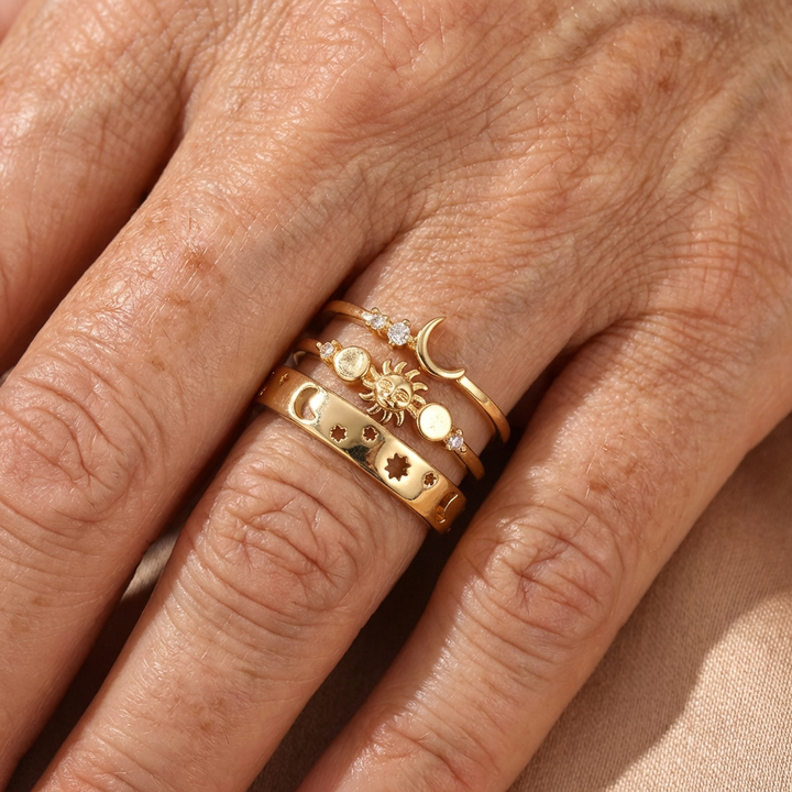 Vintage Style Half Moon Inlaid Zirconia Stackable Ring Set
