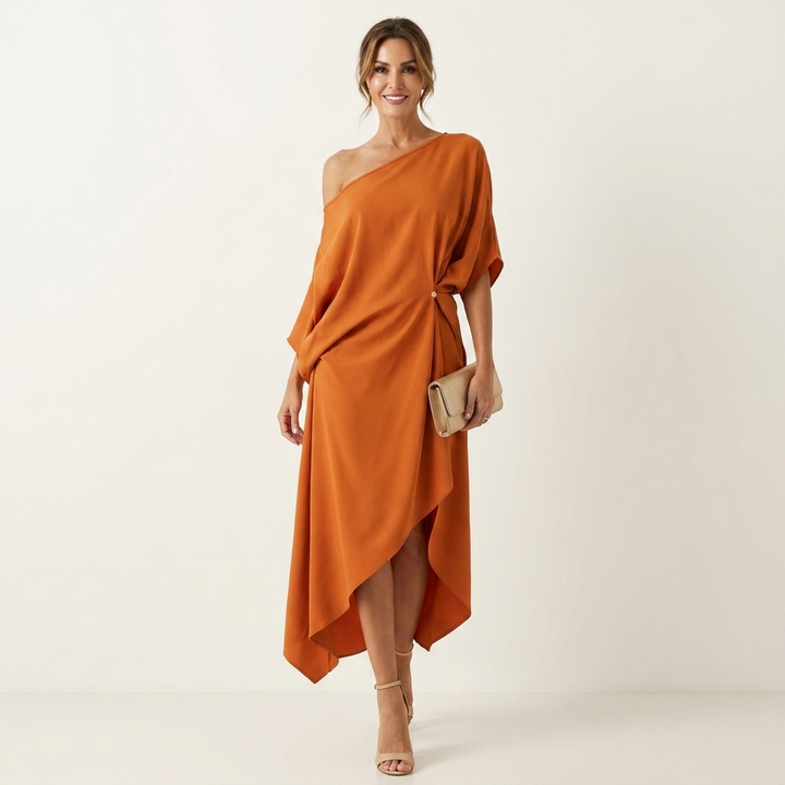 Orlean | Asymmetric Draped One-Shoulder Dress