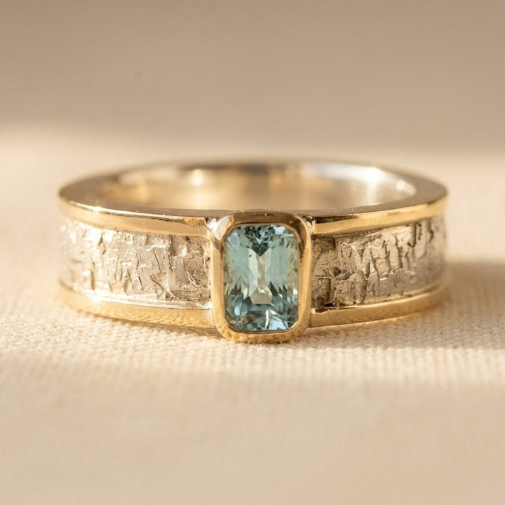 Vintage Green Beryl Gold-Tone Finish Stainless Steel Ring