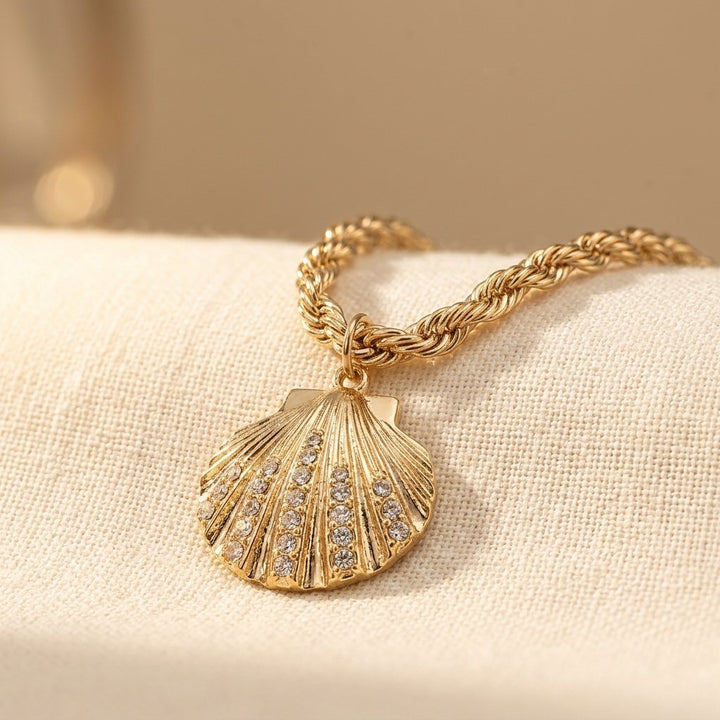 Encrusted Shell Pendant Necklace