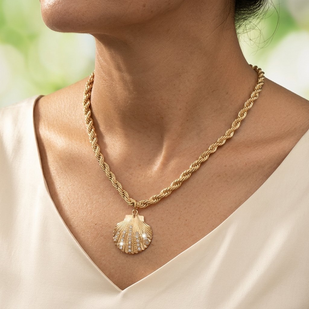 Encrusted Shell Pendant Necklace