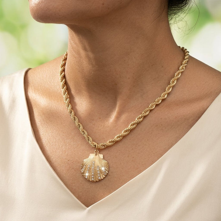 Encrusted Shell Pendant Necklace