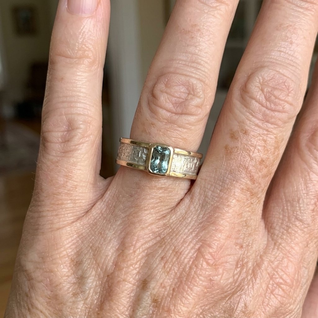 Vintage Green Beryl Gold-Tone Finish Stainless Steel Ring