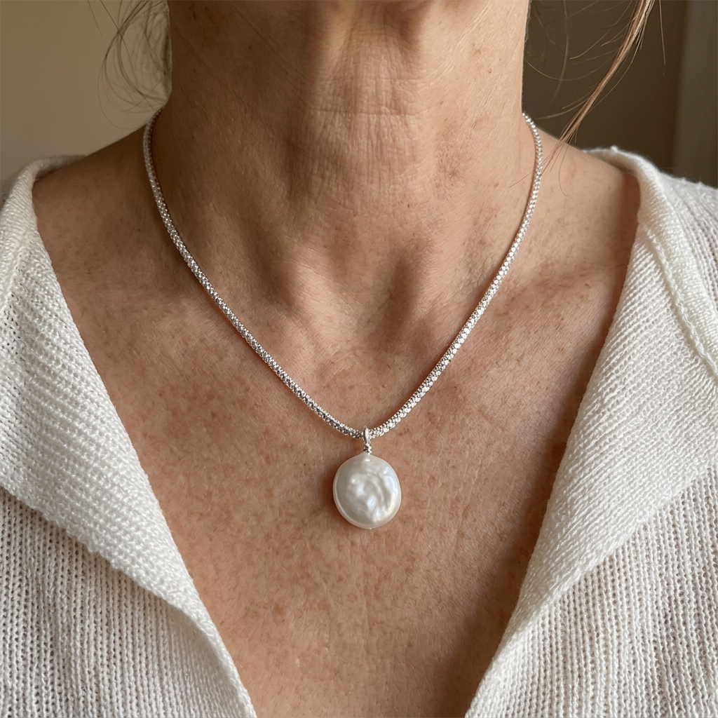 Silver Tone Sparkling Pearl Necklace