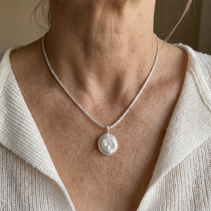 Silver Tone Sparkling Pearl Necklace