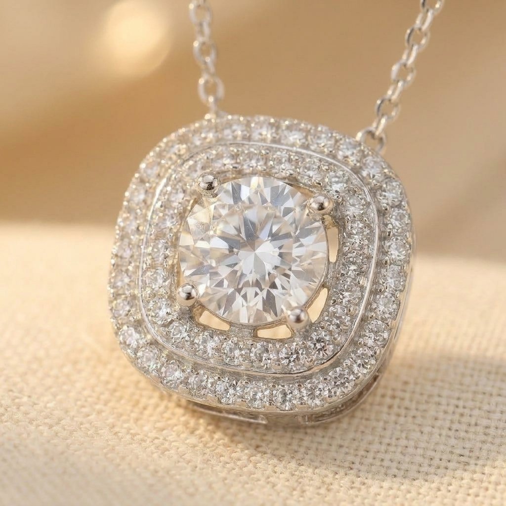 Double Halo Crystal Necklace