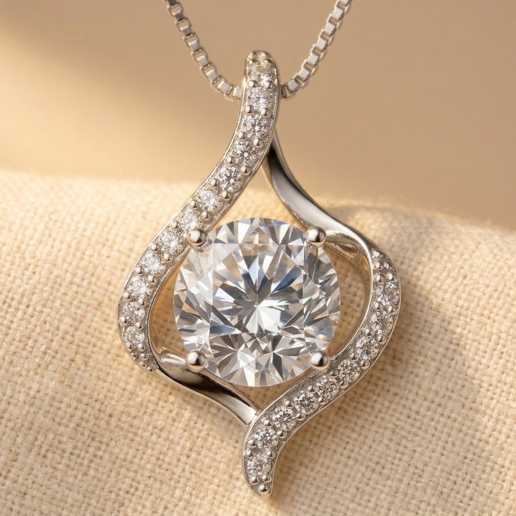 Twisted Design Crystal Pendant Necklace