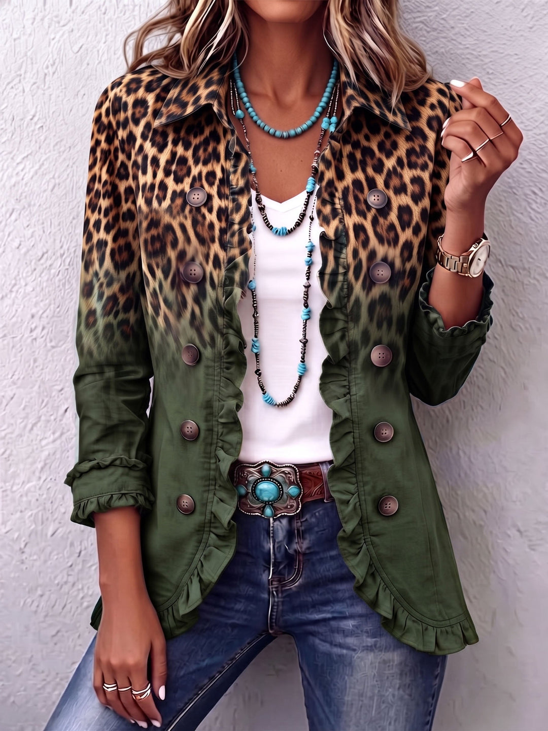 Cassandre | Ombré Leopard Ruffle Blazer