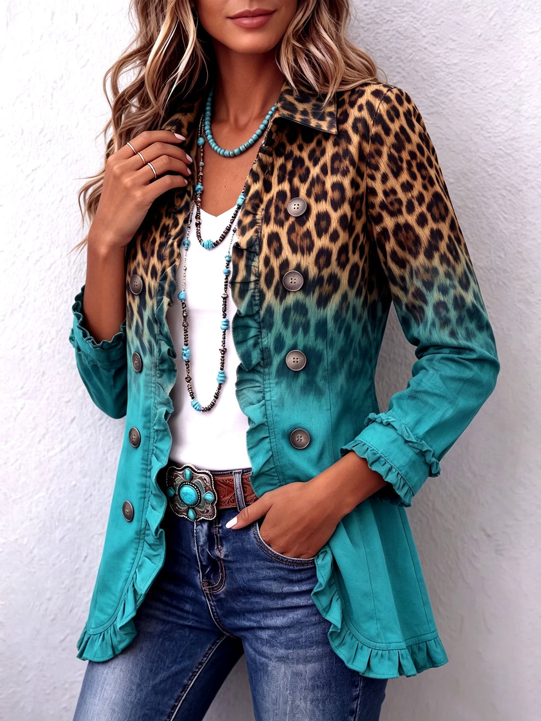 Cassandre | Ombré Leopard Ruffle Blazer