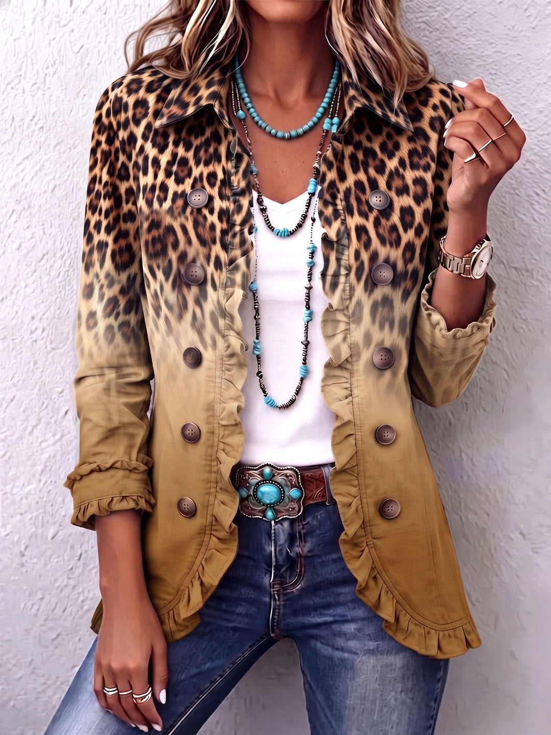 Cassandre | Ombré Leopard Ruffle Blazer