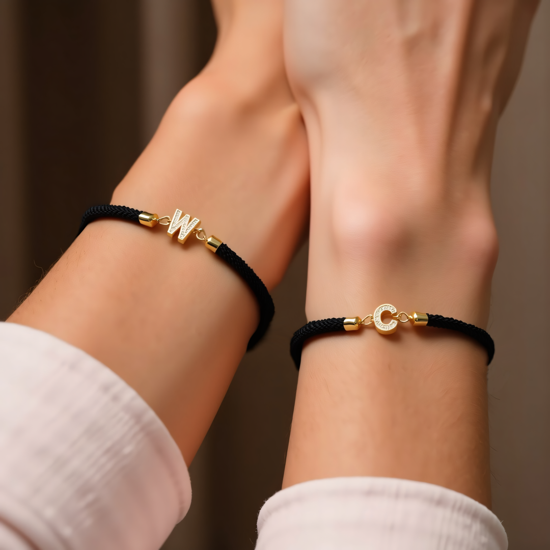 Dainty Personalized Initial Cord Bracelet with Pavé Crystal Charm