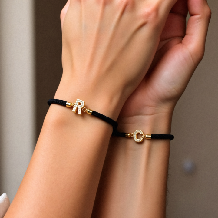 Dainty Personalized Initial Cord Bracelet with Pavé Crystal Charm