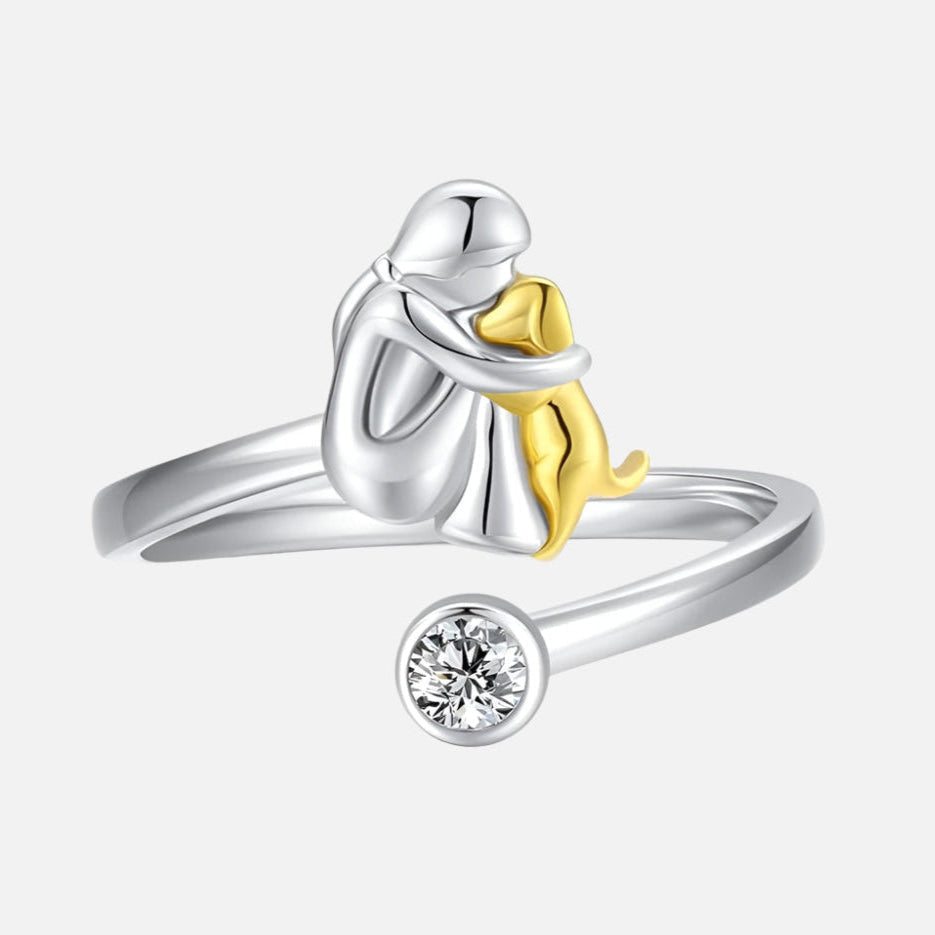Silver Dog Ring with Zirconia Stones