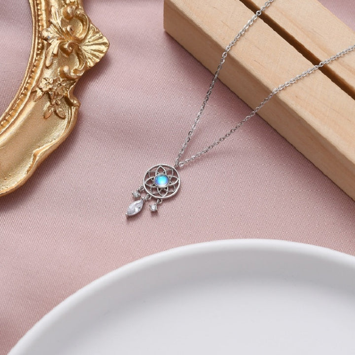 Moonstone-Look Dreamcatcher Necklace