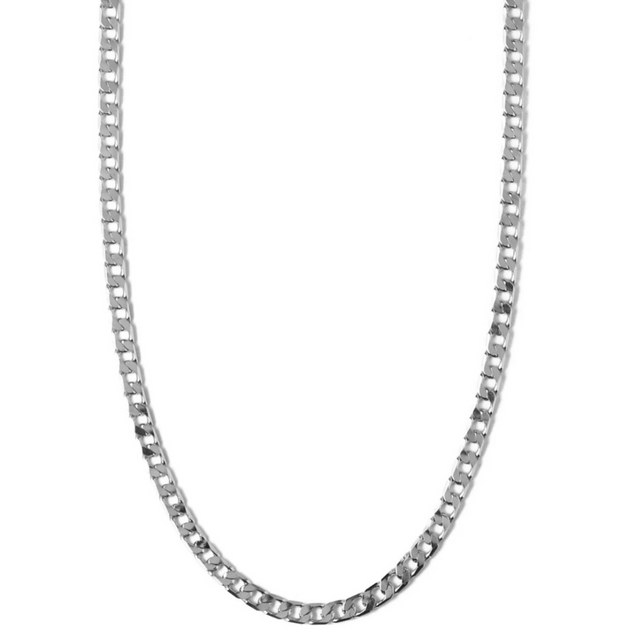 Flat Link Curb Chain Necklace – Silver Tone