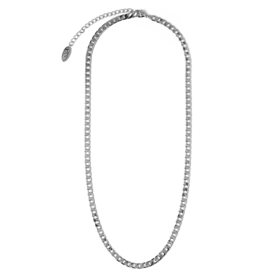 Flat Link Curb Chain Necklace – Silver Tone